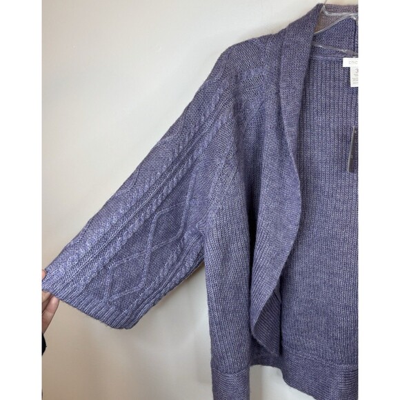 CHICOS Cora Cable Cocoon Mohair Blend Shrug Cardigan Sweater 3/XL/16 Purple Plum - Picture 5 of 11
